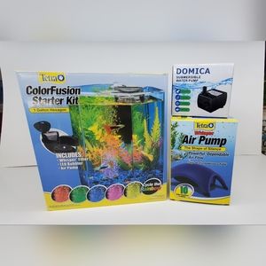Small Fish Tank - Tetra 1 Gallon ColorFusion Hexagon & 2 Air Pumps (Grouping)